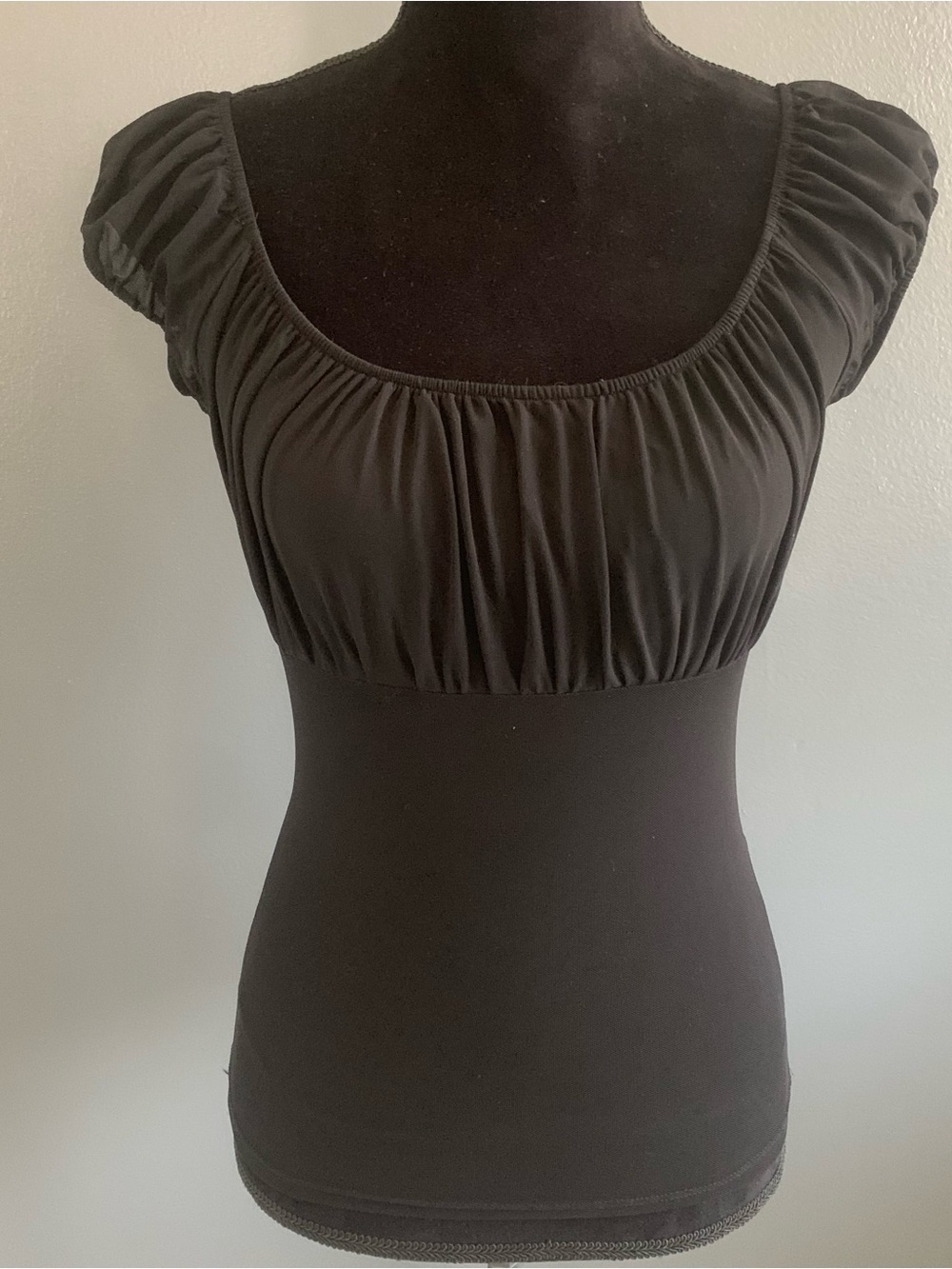 Vintage Y2K top John Galliano Black Ruched Scoop-Neck Cap Sleeve Top